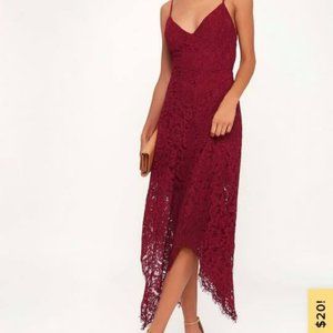 Lulu's One Wish Burgundy Lace Midi Dress